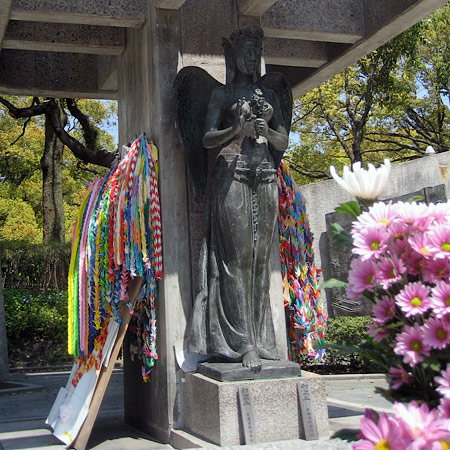 Origami Crane Chain on statue in Hiroshima