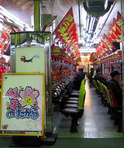 Pachinko machines inside a pachinko parlor
