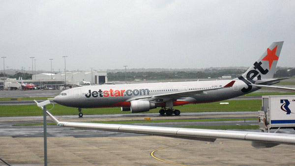 Jetsar flight from Sydney to Osaka on the tarmac at Sydney International Airport.