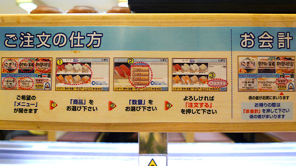 Sushi train touch screen ordering device instructions