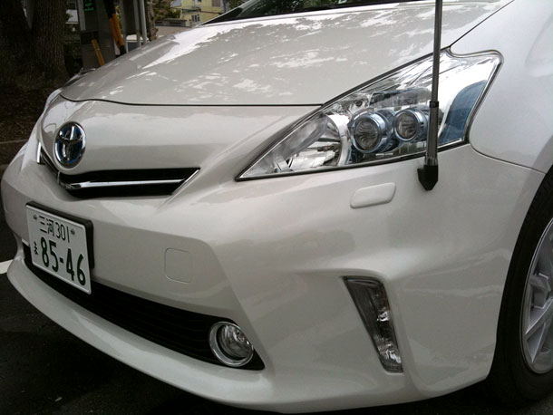 Close up of the front fender of the new Toyota Prius Alpha
