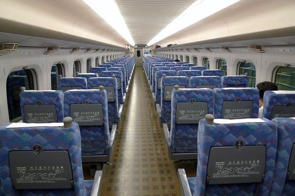 Inside a shinkansen carriage - rows of seats