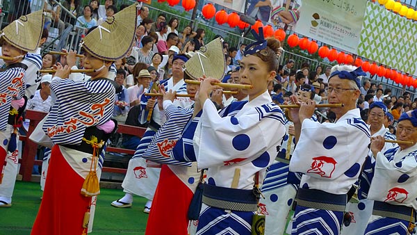 Flute players in the traditional Japanese dance festival