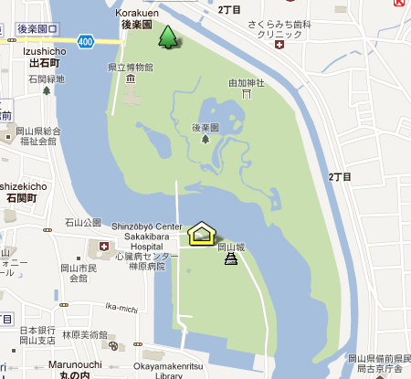 Google Map of the Karakuen and Okayama castle area.