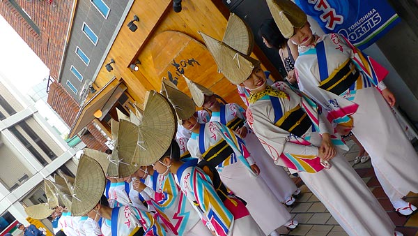 Traditional Awa Odori dancers waiting for the Tokushima festival to start.