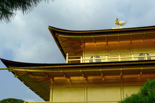Close-up of the golden 2nd and 3rd floors of Kinkakuji