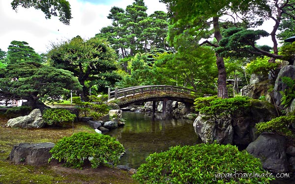 Oikeniwa Bridge in a Traditional Japanese Garden at the Kyoto Imperial Palace