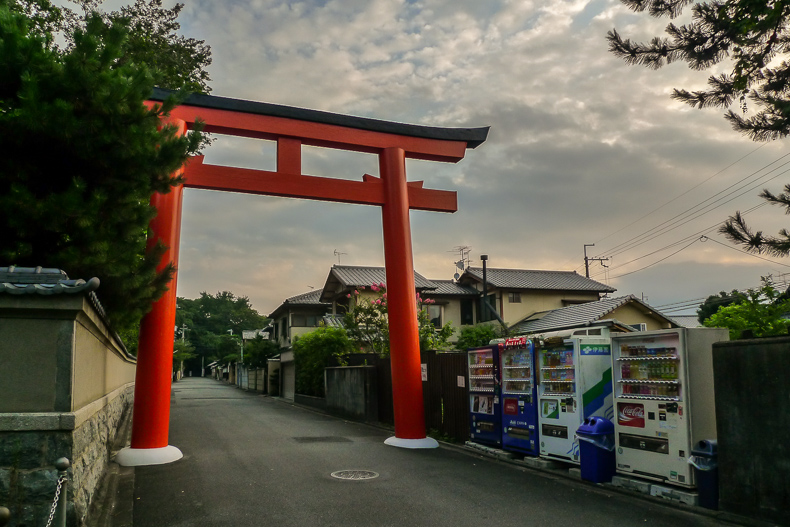 Torii and vending machines near Shimogamo-jinja in Kyoto