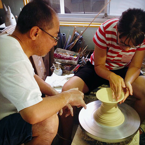 Pottery on a wheel in Tobe, Ehime, Japan