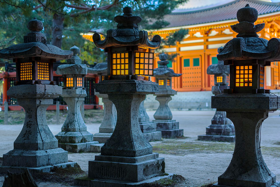 HDR photo of Traditional Japanese stone lanterns at Danjo Garan, Koyasan「石燈籠 / ishi-dōrō」