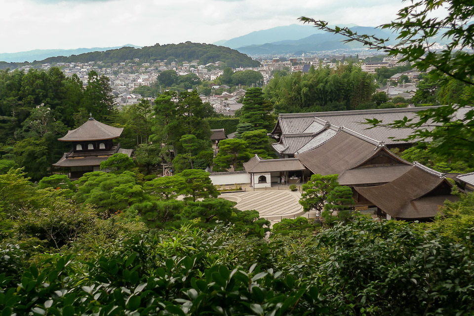 View of the Ginkaku-ji complex from one of the garden paths a little up the mountain.