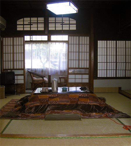 Fukuoka Ryokan tatami room with kotatsu