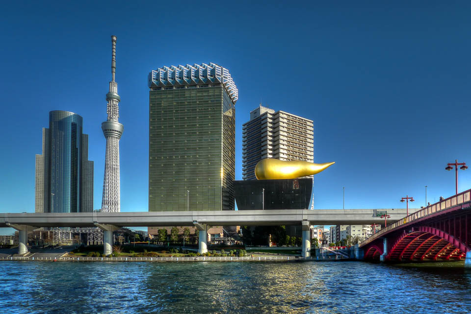 Tokyo: Skytree, Asahi Flame, Sumida River & Azuma Bridge (HDR Photo)
